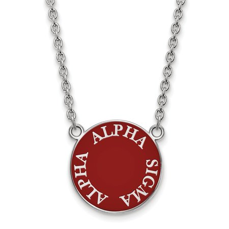 Solid 925 Sterling Silver Official Enamel Alpha Sigma Alpha Large Enl Pend Pendant Necklace Charm Chain - with Secure Lobster Lock Clasp 18  (Width = 