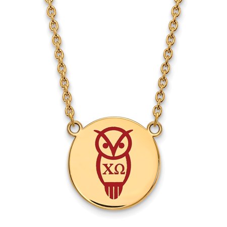 925 Sterling Silver Enamel Gold-Plated Official Chi Omega Large Enl Pend Pendant Necklace Charm Chain - with Secure Lobster Lock Clasp 18  (Width = 19