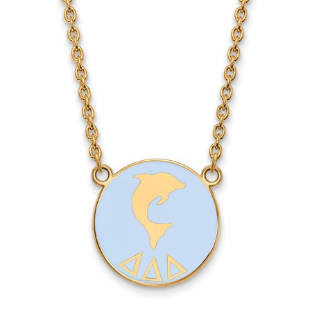 925 Sterling Silver Enamel Gold-Plated Official Delta Delta Delta Large Enl Pend Pendant Necklace Charm Chain - with Secure Lobster Lock Clasp 18  (Wi