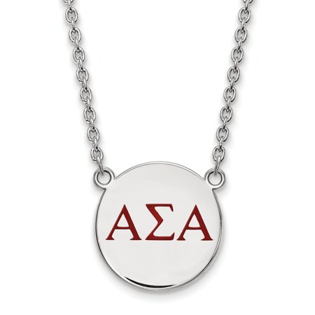 Solid 925 Sterling Silver Official Enamel Alpha Sigma Alpha Large Enl Pend Pendant Necklace Charm Chain - with Secure Lobster Lock Clasp 18  (Width = 