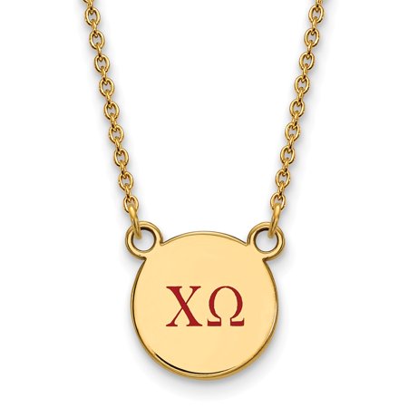 925 Sterling Silver Enamel Gold-Plated Official Chi Omega Small Enl Pend Pendant Necklace Charm Chain - with Secure Lobster Lock Clasp 18  (Width = 12