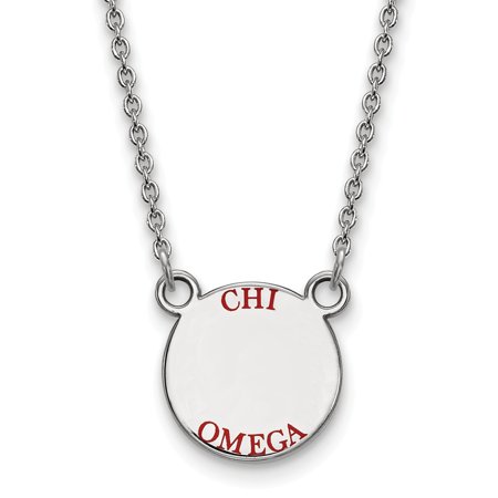 Solid 925 Sterling Silver Official Enamel Chi Omega Small Enl Pend Pendant Necklace Charm Chain - with Secure Lobster Lock Clasp 18  (Width = 12mm )