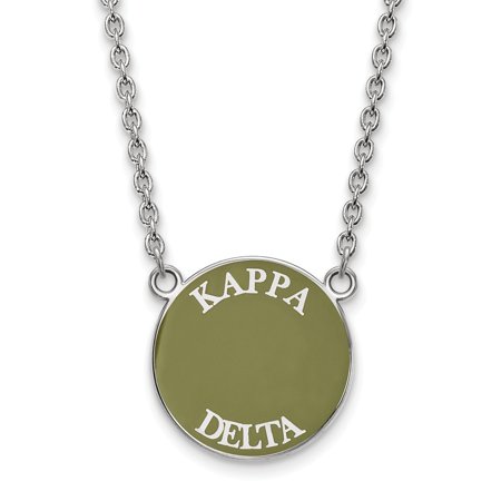 Solid 925 Sterling Silver Official Enamel Kappa Delta Large Enl Pend Pendant Necklace Charm Chain - with Secure Lobster Lock Clasp 18  (Width = 19mm )