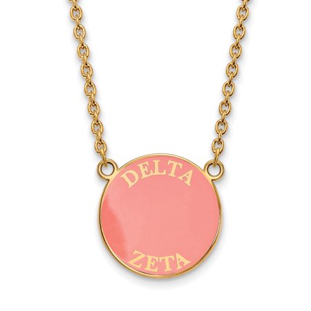 925 Sterling Silver Enamel Gold-Plated Official Delta Zeta Large Enl Pend Pendant Necklace Charm Chain - with Secure Lobster Lock Clasp 18  (Width = 1