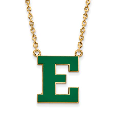 925 Sterling Silver Yellow Gold-Plated Official Eastern Michigan U Enamel Lg Pend Pendant Necklace Charm Chain - with Secure Lobster Lock Clasp 18  (W