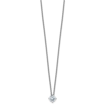 14k White Gold 1/2ct. 5mm Colorless Round Moissanite Solitaire Pend on Cable Chain - with Secure Lobster Lock Clasp 18