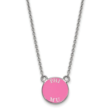 925 Sterling Silver Rh-plated LogoArt Phi Mu XS Enl Pend with Necklace; 18 Inch; for Adults and Teens; for Women and Men