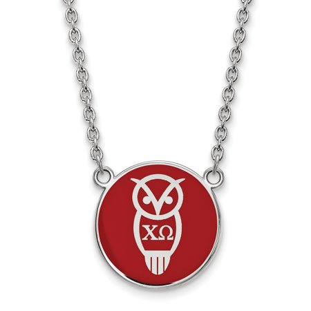Solid 925 Sterling Silver Official Enamel Chi Omega Large Enl Pend Pendant Necklace Charm Chain - with Secure Lobster Lock Clasp 18  (Width = 19mm )