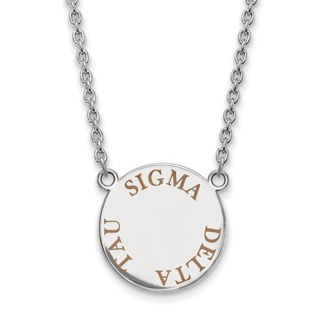 Solid 925 Sterling Silver Official Enamel Sigma Delta Tau Large Enl Pend Pendant Necklace Charm Chain - with Secure Lobster Lock Clasp 18  (Width = 19