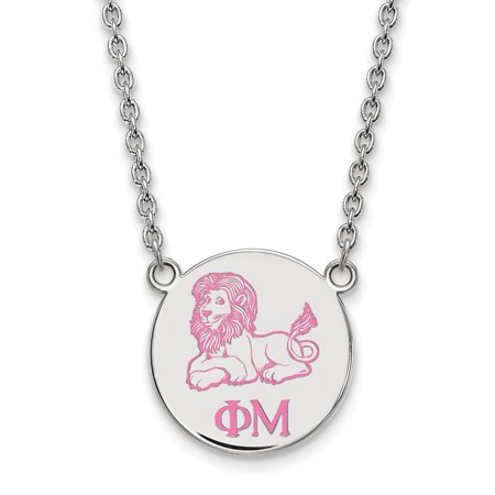 Solid 925 Sterling Silver Official Enamel Phi Mu Small Enl Pend Pendant Necklace Charm Chain - with Secure Lobster Lock Clasp 18  (Width = 18mm )