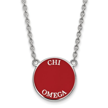 925 Sterling Silver Rh-plated LogoArt Chi Omega Large Enl Pend with Necklace; 18 Inch; for Adults and Teens; for Women and Men