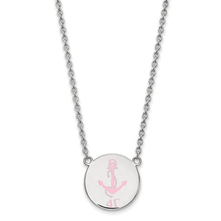 Solid 925 Sterling Silver Official Enamel Delta Gamma Large Enl Pend Pendant Necklace Charm Chain - with Secure Lobster Lock Clasp 18