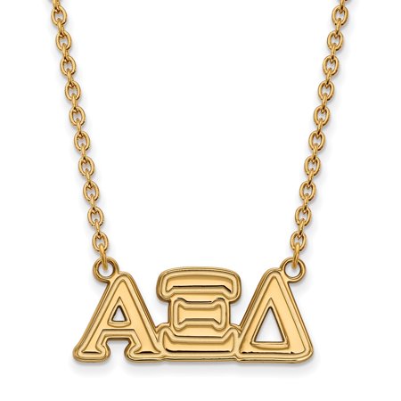 925 Sterling Silver Yellow Gold-Plated Official Alpha Xi Delta Medium Pend Pendant Necklace Charm Chain - with Secure Lobster Lock Clasp 18  (Width = 
