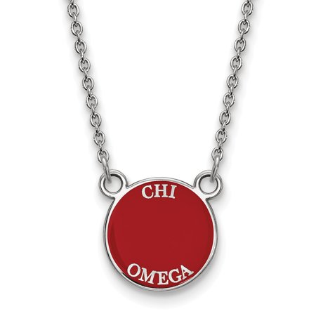 925 Sterling Silver Rh-plated LogoArt Chi Omega Large Enl Pend with Necklace; 18 Inch; for Adults and Teens; for Women and Men
