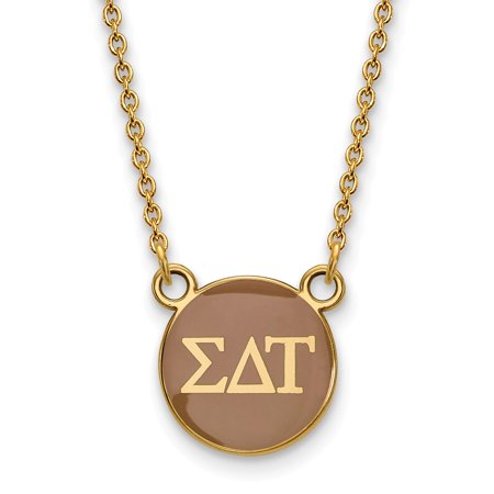 925 Sterling Silver Enamel Gold-Plated Official Sigma Delta Tau Small Enl Pend Pendant Necklace Charm Chain - with Secure Lobster Lock Clasp 18  (Widt