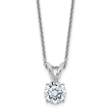 14k White Gold 1.00ct. 6.5mm Round Colorless Moissanite Solitaire Pend on Cable Chain - with Secure Lobster Lock Clasp 18