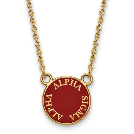 925 Sterling Silver Enamel Gold-Plated Official Alpha Sigma Alpha Small Enl Pend Pendant Necklace Charm Chain - with Secure Lobster Lock Clasp 18  (Wi