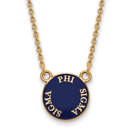 925 Sterling Silver Yellow Gold-Plated Official Phi Sigma Sigma Small Enl Pend Pendant Necklace Charm Chain 18  (Width = 12mm )