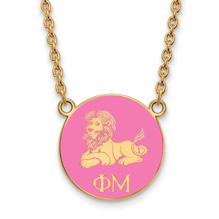 925 Sterling Silver Enamel Gold-Plated Official Phi Mu Small Enl Pend Pendant Necklace Charm Chain - with Secure Lobster Lock Clasp 18  (Width = 18mm 