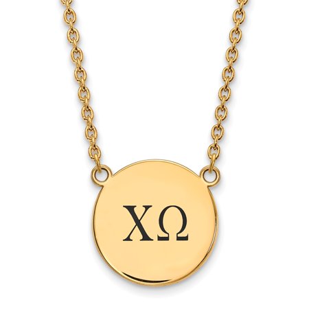 925 Sterling Silver Enamel Gold-Plated Official Chi Omega Large Enl Pend Pendant Necklace Charm Chain - with Secure Lobster Lock Clasp 18  (Width = 19