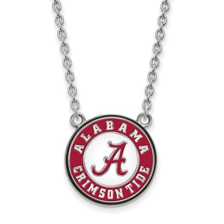 Sterling S. Rh-p LogoArt University of Alabama Large Enl Pend. with Necklace; 18 Inch; for Adults and Teens; for Women and Men