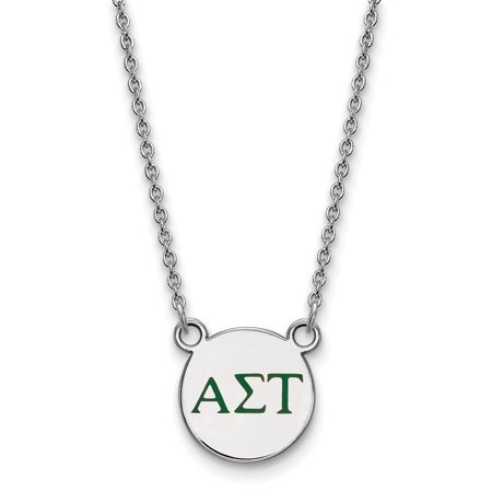 Solid 925 Sterling Silver Official Enamel Alpha Sigma Tau Small Enl Pend Pendant Necklace Charm Chain - with Secure Lobster Lock Clasp 18  (Width = 12