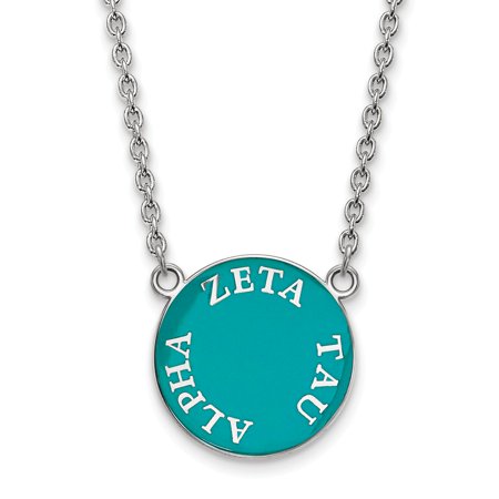 Solid 925 Sterling Silver Official Enamel Zeta Tau Alpha Large Enl Pend Pendant Necklace Charm Chain - with Secure Lobster Lock Clasp 18  (Width = 19m