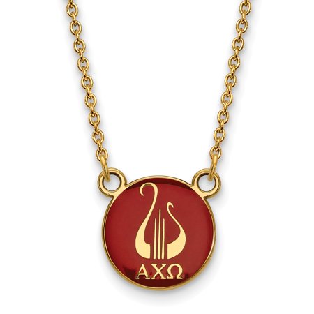 925 Sterling Silver Enamel Gold-Plated Official Alpha Chi Omega Small Enl Pend Pendant Necklace Charm Chain - with Secure Lobster Lock Clasp 18  (Widt