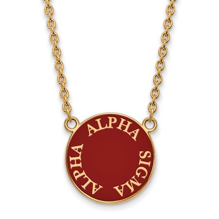 925 Sterling Silver Enamel Gold-Plated Official Alpha Sigma Alpha Large Enl Pend Pendant Necklace Charm Chain - with Secure Lobster Lock Clasp 18  (Wi