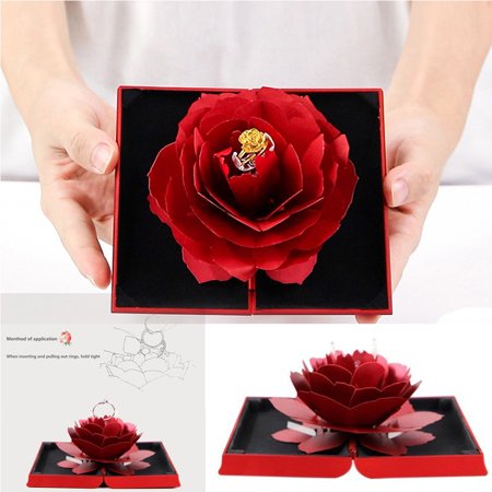 3D Pop up Rose Ring Box Wedding Engagement Jewelry Storage Holder Case Bump
