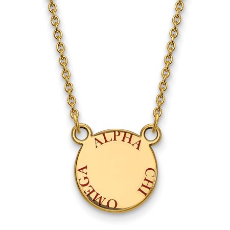 925 Sterling Silver Enamel Gold-Plated Official Alpha Chi Omega Small Enl Pend Pendant Necklace Charm Chain - with Secure Lobster Lock Clasp 18  (Widt