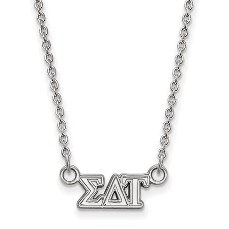 Solid 925 Sterling Silver Official Sigma Delta Tau Extra Small Tiny Pend Pendant Necklace Charm Chain - with Secure Lobster Lock Clasp 18  (Width = 11