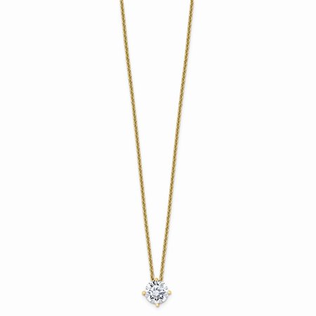 14k Yellow Gold 3/4ct. 6mm Round Colorless Moissanite Solitaire Pend on Cable Chain - with Secure Lobster Lock Clasp 18