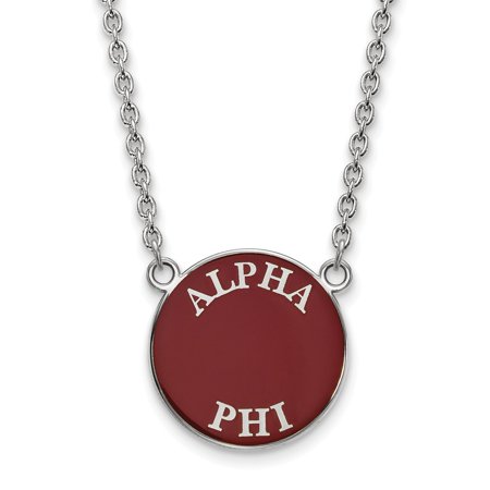 Solid 925 Sterling Silver Official Enamel Alpha Phi Large Enl Pend Pendant Necklace Charm Chain - with Secure Lobster Lock Clasp 18  (Width = 19mm )