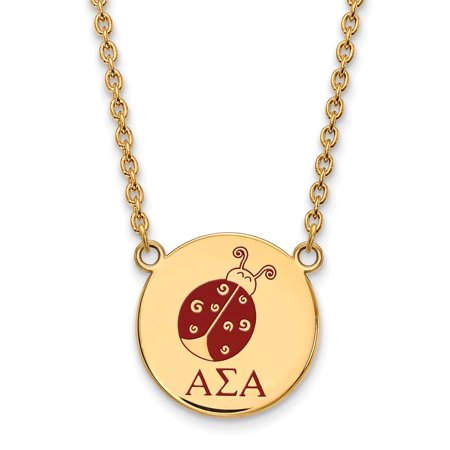 925 Sterling Silver Enamel Gold-Plated Official Alpha Sigma Alpha Large Enl Pend Pendant Necklace Charm Chain - with Secure Lobster Lock Clasp 18  (Wi