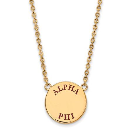 925 Sterling Silver Enamel Gold-Plated Official Alpha Phi Large Enl Pend Pendant Necklace Charm Chain - with Secure Lobster Lock Clasp 18  (Width = 19