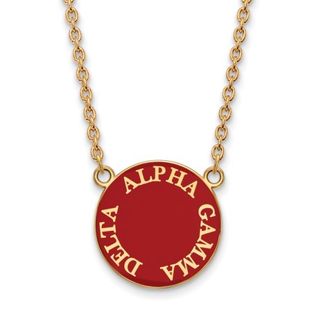 925 Sterling Silver Enamel Gold-Plated Official Alpha Gamma Delta Large Enl Pend Pendant Necklace Charm Chain - with Secure Lobster Lock Clasp 18