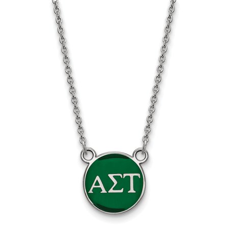 Solid 925 Sterling Silver Official Enamel Alpha Sigma Tau Small Enl Pend Pendant Necklace Charm Chain - with Secure Lobster Lock Clasp 18  (Width = 12