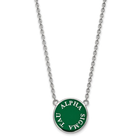Solid 925 Sterling Silver Official Enamel Alpha Sigma Tau Large Enl Pend Pendant Necklace Charm Chain - with Secure Lobster Lock Clasp 18  (Width = 19