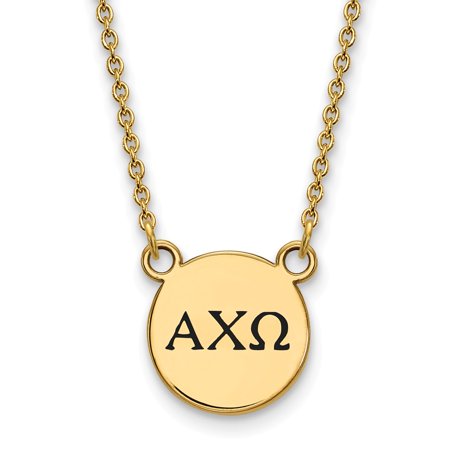 925 Sterling Silver Enamel Gold-Plated Official Alpha Chi Omega Small Enl Pend Pendant Necklace Charm Chain - with Secure Lobster Lock Clasp 18  (Widt