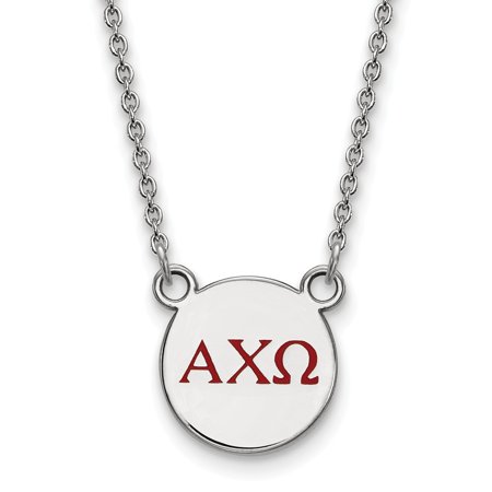 Solid 925 Sterling Silver Official Enamel Alpha Chi Omega Small Enl Pend Pendant Necklace Charm Chain - with Secure Lobster Lock Clasp 18  (Width = 12