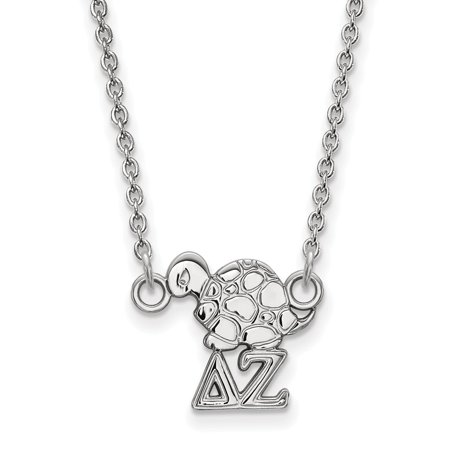 Solid 925 Sterling Silver Official Delta Zeta Extra Small Tiny Pend Pendant Necklace Charm Chain - with Secure Lobster Lock Clasp 18  (Width = 11mm )