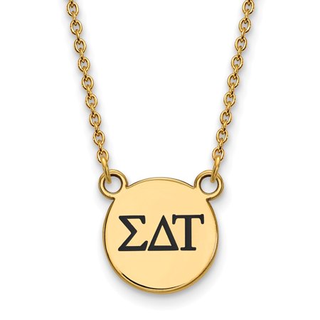 925 Sterling Silver Enamel Gold-Plated Official Sigma Delta Tau Small Enl Pend Pendant Necklace Charm Chain - with Secure Lobster Lock Clasp 18  (Widt