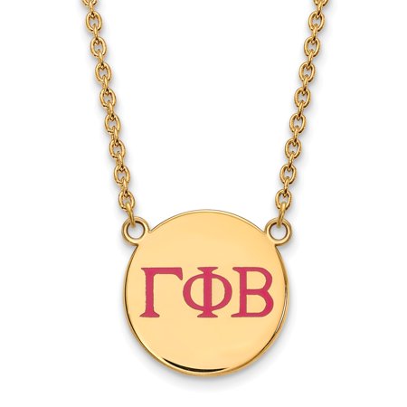 925 Sterling Silver Enamel Gold-Plated Official Gamma Phi Beta Large Enl Pend Pendant Necklace Charm Chain - with Secure Lobster Lock Clasp 18