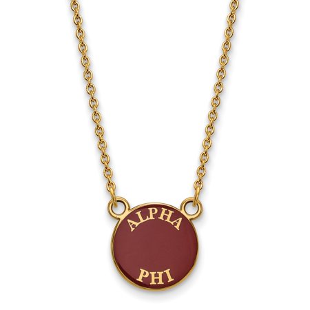 925 Sterling Silver Enamel Gold-Plated Official Alpha Phi Small Enl Pend Pendant Necklace Charm Chain - with Secure Lobster Lock Clasp 18  (Width = 12