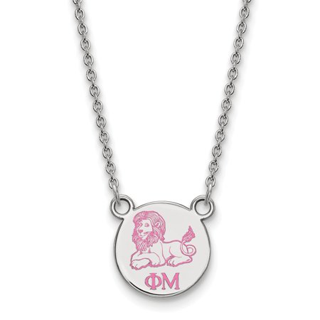 925 Sterling Silver Rh-plated LogoArt Phi Mu XS Enl Pend with Necklace; 18 Inch; for Adults and Teens; for Women and Men