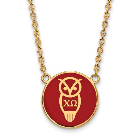 925 Sterling Silver Enamel Gold-Plated Official Chi Omega Large Enl Pend Pendant Necklace Charm Chain - with Secure Lobster Lock Clasp 18  (Width = 19