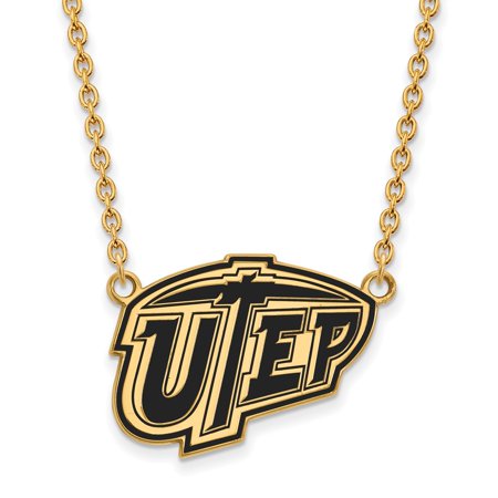 925 Sterling Silver Yellow Gold-Plated Official the U of Texas at El Paso Lg Enl Pend Necklace - with Secure Lobster Lock Clasp 18  (Width = 23mm )