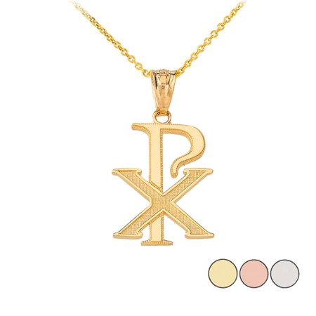 CHI-RHO SYMBOL PENDANT NECKLACE in GOLD (YELLOW/ ROSE/WHITE) : 14K Pendant with 16  Chain
