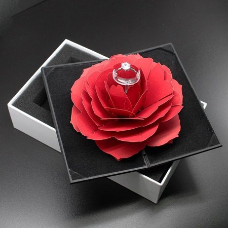 3D Rose Ring Pop up Box Folding Rotating Birthday Valentine S Day Jewelry Display Boxes